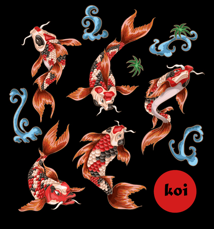 Japanese traditional carp koi for embroidery or print.のイラスト素材