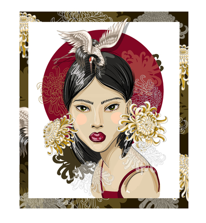 Poster or t-shirt design with Japanese fashion girl illustration.のイラスト素材