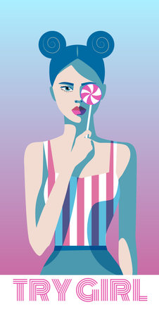 Try girls with candy in pink and blue color spectrum.のイラスト素材