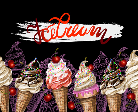 Banner for site or print border with ice cream.のイラスト素材