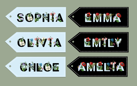 Girl's names from font with flowers.のイラスト素材
