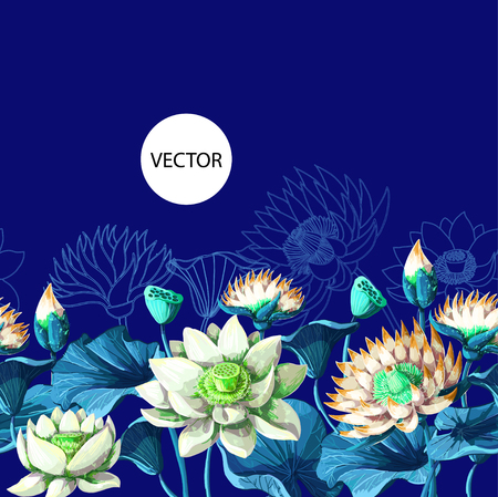 Border with waterlily hand draw.のイラスト素材