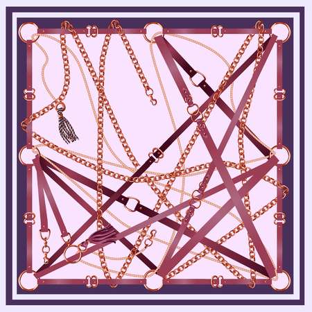 Design scarf with belts, chain and braid for fabric. Vectorのイラスト素材