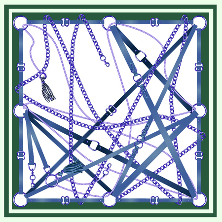Design scarf with belts, chain and braid for fabric. Vectorのイラスト素材