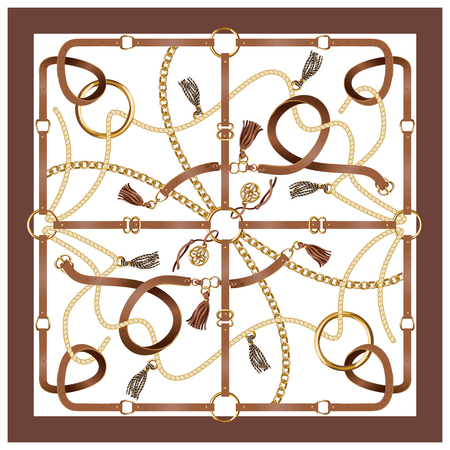 Design scarf with belts, chain and braid for fabric. Vectorのイラスト素材
