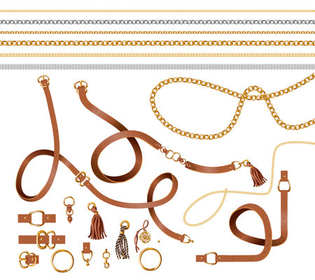 Set of the belt elements, chain and braid for fabric design. Vectorのイラスト素材