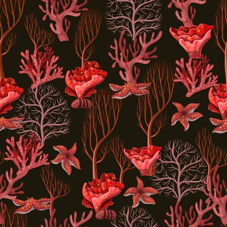 Seamless pattern with sea inhabitans and herbのイラスト素材