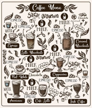 Coffee menu with different drinks. Vector.のイラスト素材