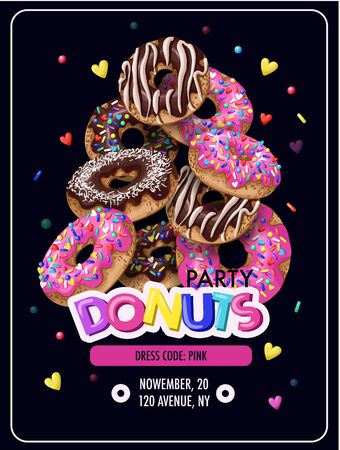 Invitation for donuts party, flyer. Vector.のイラスト素材