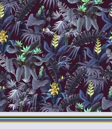 Seamless pattern with jungle trees and flowers. Vector.のイラスト素材