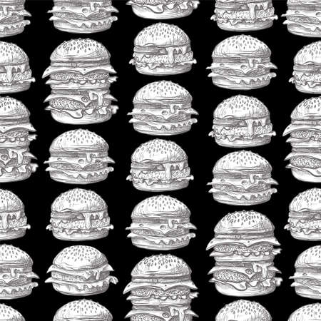 Seamless pattern with burgers in graphic style.の写真素材
