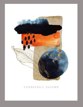 Abstract composition with watercolor blots, lines and circle. Vector.のイラスト素材
