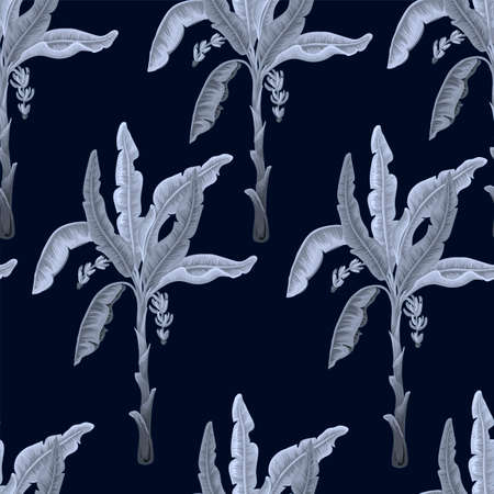 Seamless pattern with exotic banana trees. Interior vintage wallpaper.のイラスト素材