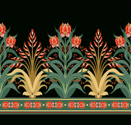 Modern border with floral art deco elements. Vector.のイラスト素材