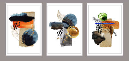 Abstract composition with watercolor blots, lines and circle. Vector.のイラスト素材