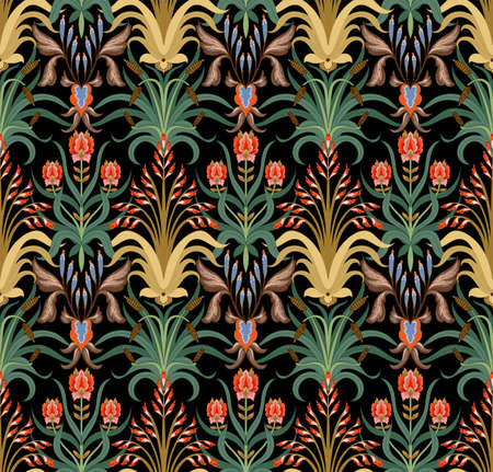 Modern seamless pattern with floral art deco elements. Vector.のイラスト素材