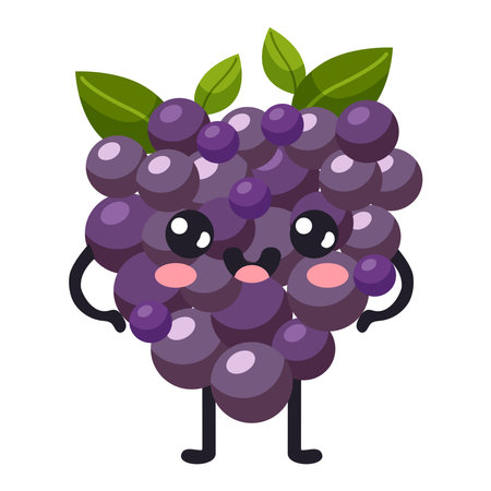 Groovy cartoon grapes. Happy cute fruit character, plant with smiling face, funny berry, graphic elements isolated collection. Vector food illustration.のイラスト素材
