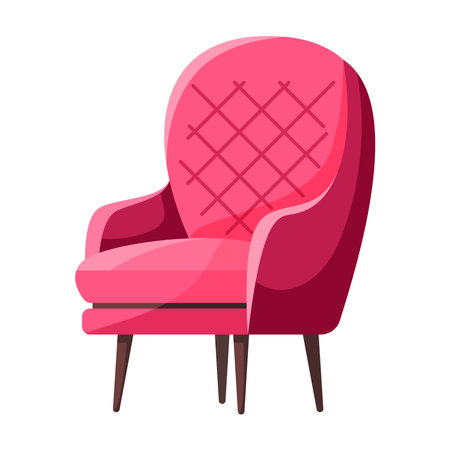 Fashionable comfortable soft bright pink armchair isolated on white background. Furniture for home. Flat vector illustration.のイラスト素材