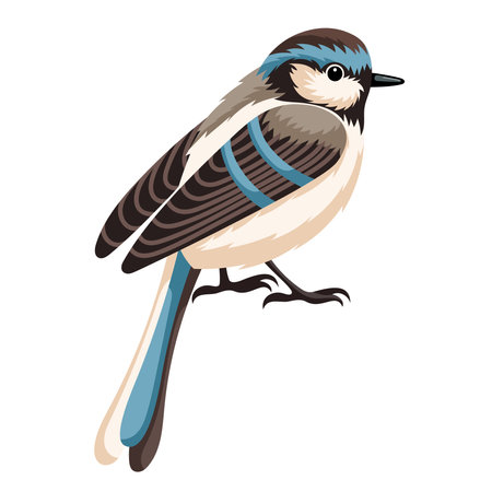Cheerful flying spring bird. Cartoon bird isolated on white background in flat childish style.のイラスト素材