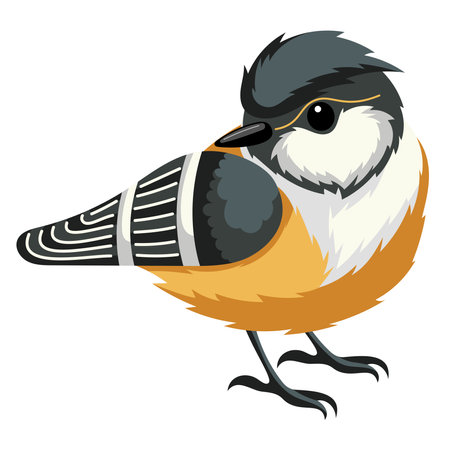 Cheerful flying spring bird. Cartoon bird isolated on white background in flat childish style.のイラスト素材