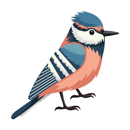 Cheerful flying spring bird. Cartoon bird isolated on white background in flat childish style.のイラスト素材
