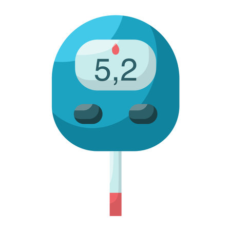 Glucometer, device for measuring blood sugar levels. Medicine elements and tools. Medical equipment to use at home. Medicines to treat diseases. First aid kit. Healthcare. Vector illustration.のイラスト素材