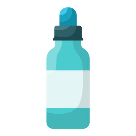 Glass container for medicines with a pipette. Medicine elements and tools. Medical equipment to use at home. Medicines to treat diseases. First aid kit. Healthcare. Vector illustration.のイラスト素材