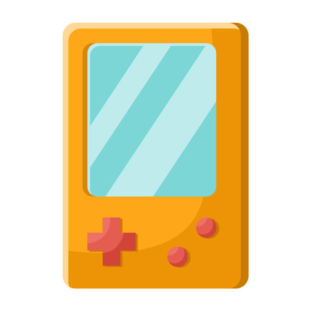 Orange wireless gamepad. Videogame joystick, retro game console, icon of playing controller on white background, electronic digital device, accessory for gamers, gaming technology.のイラスト素材