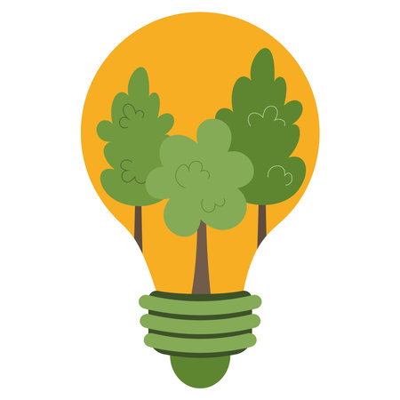 Trees grow in a light bulb. Think green. Natural resources. Green energy. Power save and energy consumption concept. Environmental protection. Eco friendly. Sustainable living. Vector illustration.のイラスト素材