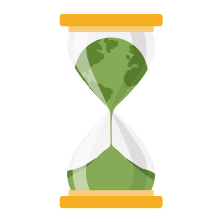 The planet Earth flows in an hourglass. Think green. Concept of environmental protection. Save the Earth, plants, forests, ecology of planet. Eco-friendly. Sustainable lifestyle. Vector illustration.のイラスト素材