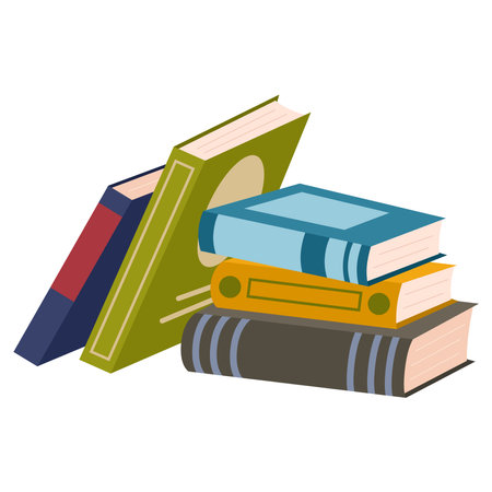 Cute different colorful books. Stack of books. Educational theme. Vector illustration isolated on white background.のイラスト素材