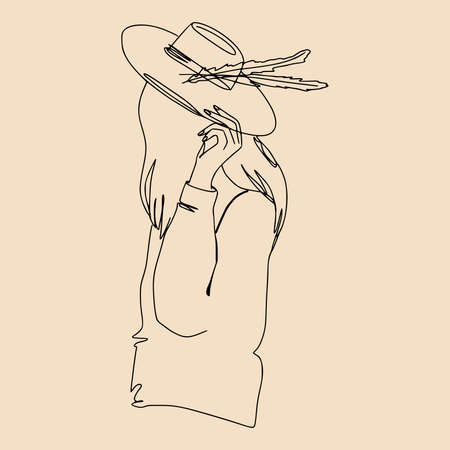 Minimal monoline girl portrait in trendy continuous art maner.のイラスト素材