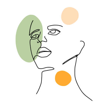 Continuous line woman portrait. Minimal design, freehand composition, modern abstract style. Trendy design for print, card, posters.のイラスト素材