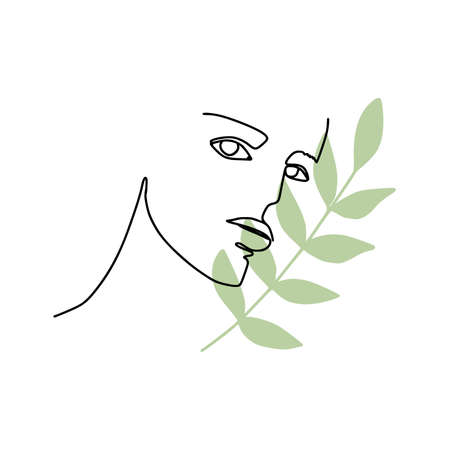 Abstract continuous line drawing. A girl with geometric and organic shapes.のイラスト素材