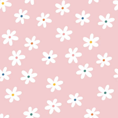 Seamless pattern made with simple daisy flowers. Naive Scandinavian botanical print.のイラスト素材