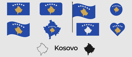 Flag of Kosovo. Silhouette of Kosovo. national symbol.のイラスト素材