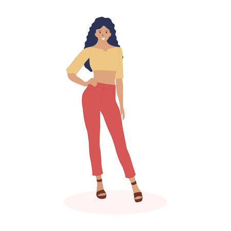 fashion model. Beautiful young woman in a summer outfit. Vector isolated illustrationのイラスト素材