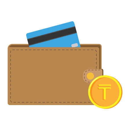 Wallet with tenge coins and credit card. vector flat illustrationのイラスト素材