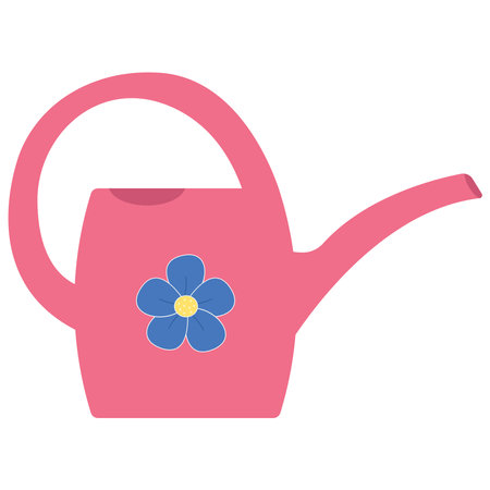 The flat vector illustration depicts a contemporary gardening instrument known as the pink metal watering can, which is commonly employed in horticulture and plant cultivation.のイラスト素材