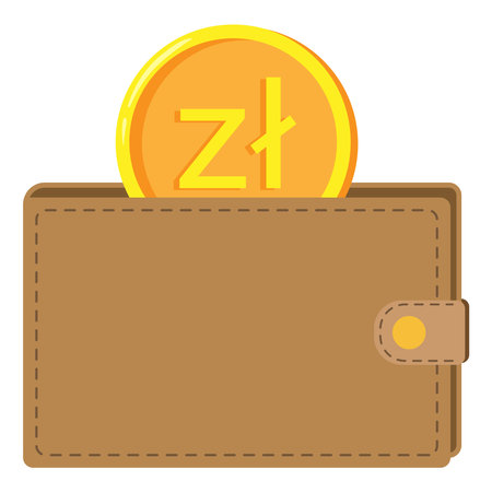 Wallet with polish zloty coin. vector illustrationのイラスト素材