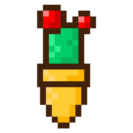 Green blooming cactus in a flower pot, pixel art icon. plant logo.のイラスト素材