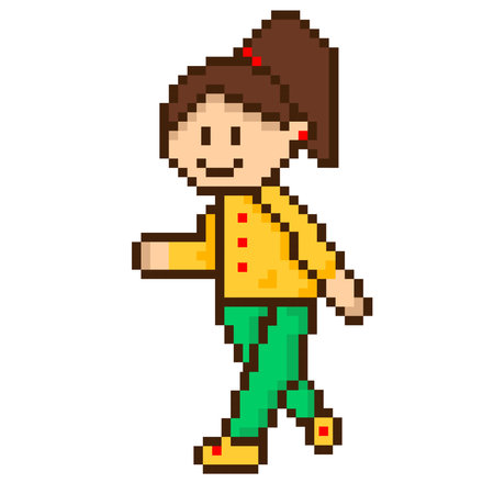 8 bit going girl pixel characters. Women pixel art vector illustrations.のイラスト素材