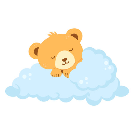 Cute little bear sleeps on a cloudのイラスト素材