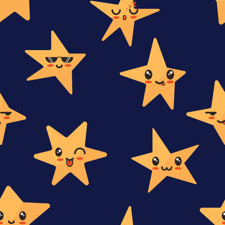 Seamless star kawaii pattern. Hand drawn doodle stars.のイラスト素材