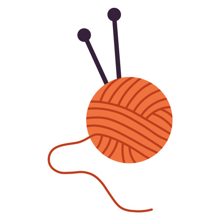 Skein of thread for knitting and knitting needles. Vector flat illustrationのイラスト素材