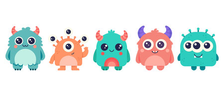Set of cute monsters. Cartoon character for children. Vector illustrationのイラスト素材