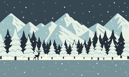 Winter mountain landscape with lake and forest. Vector illustrationのイラスト素材