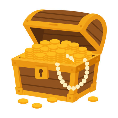 Cartoon Treasure Chest Full of Goldのイラスト素材