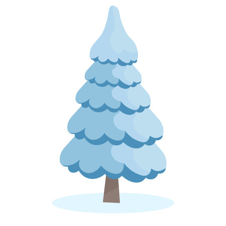 Cartoon pine tree covered with snow in winter season. Simple flat style illustrationのイラスト素材