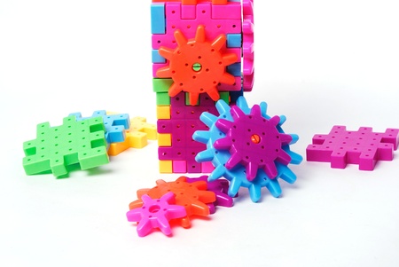 colorful building blocks on white backgroundの写真素材